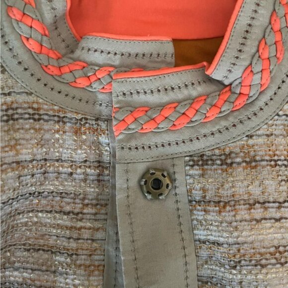 Elie Tahari Button Up Orange Lined Blazer Suit Jacket Khaki/Cream/Orange - Picture 5 of 8